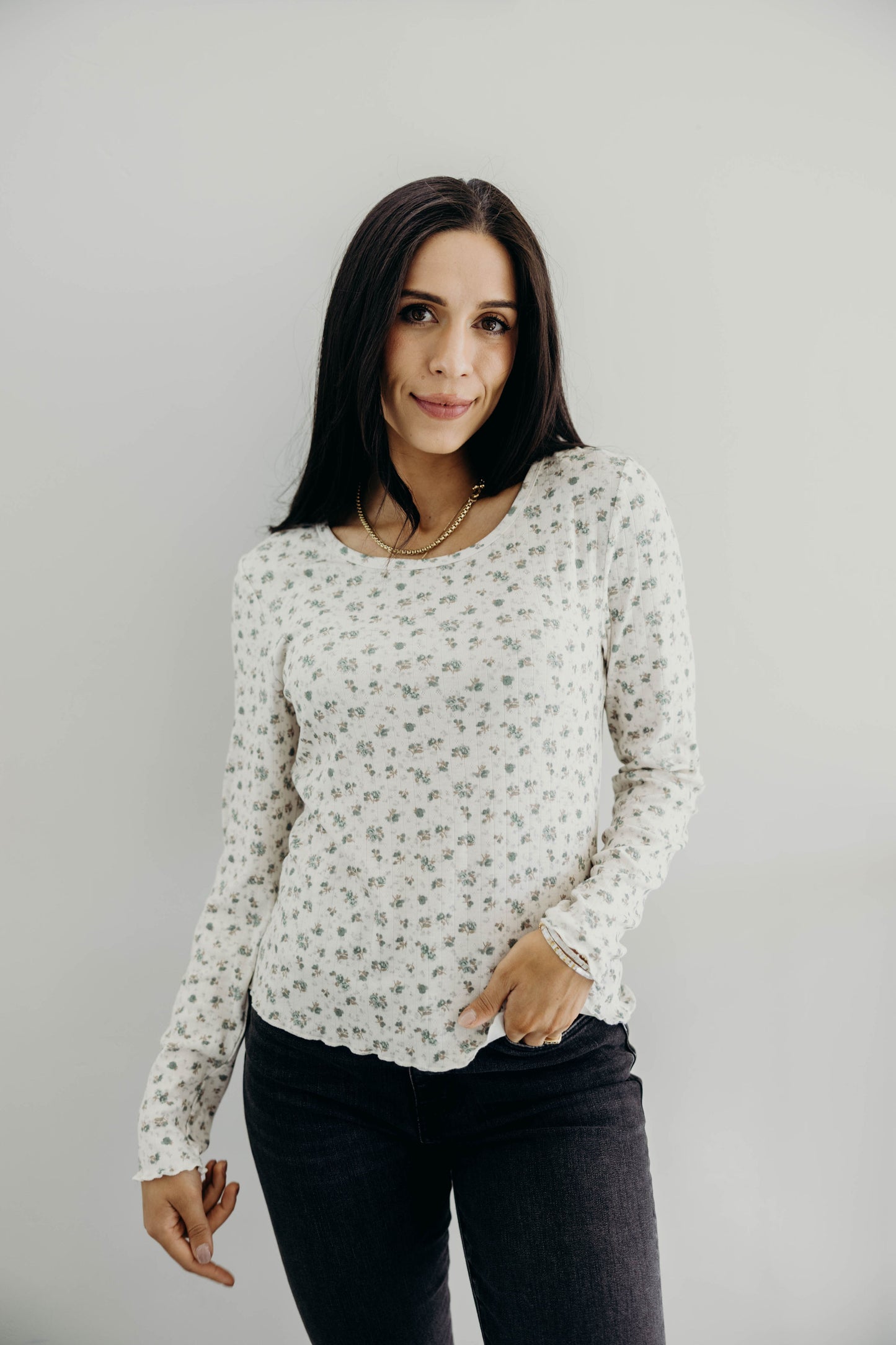 LONG SLEEVE RIBBED TEE IN DEWDROP SLATE