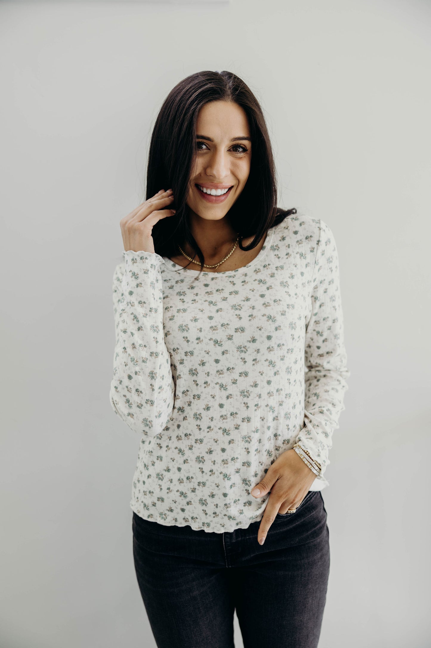 LONG SLEEVE RIBBED TEE IN DEWDROP SLATE