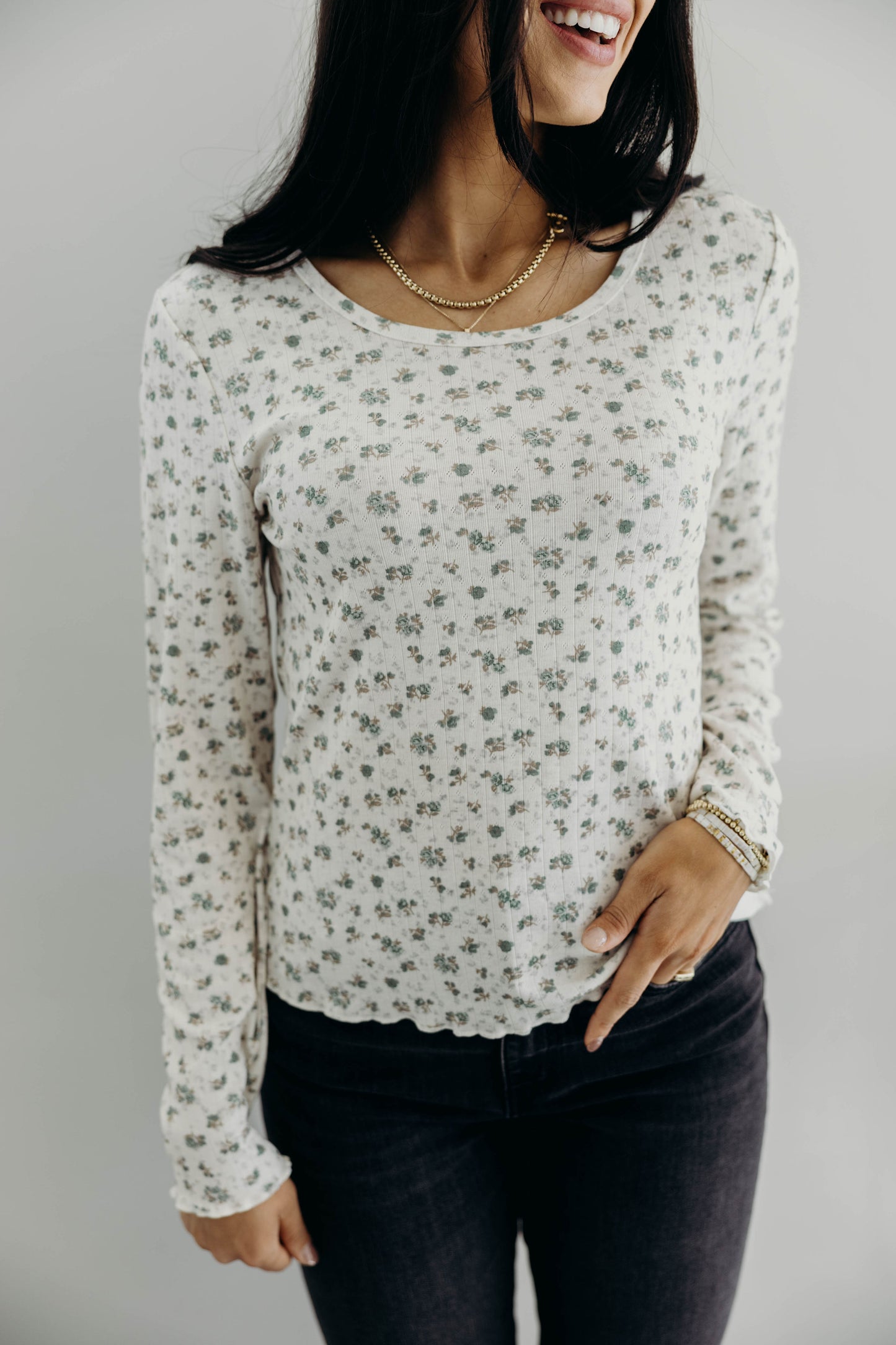 LONG SLEEVE RIBBED TEE IN DEWDROP SLATE