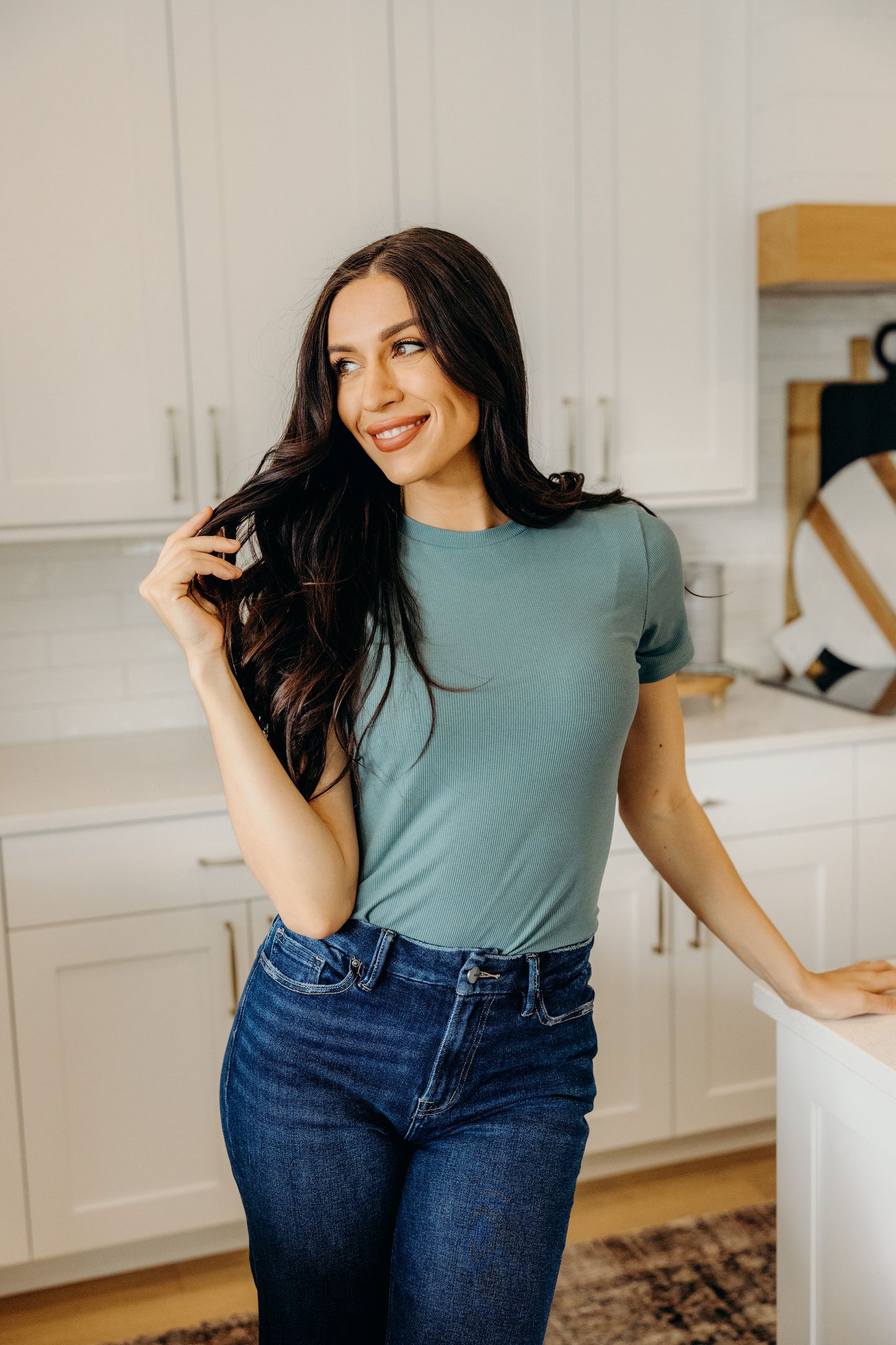 SHORT SLEEVE RIBBED TEE IN GLACIER LAKE