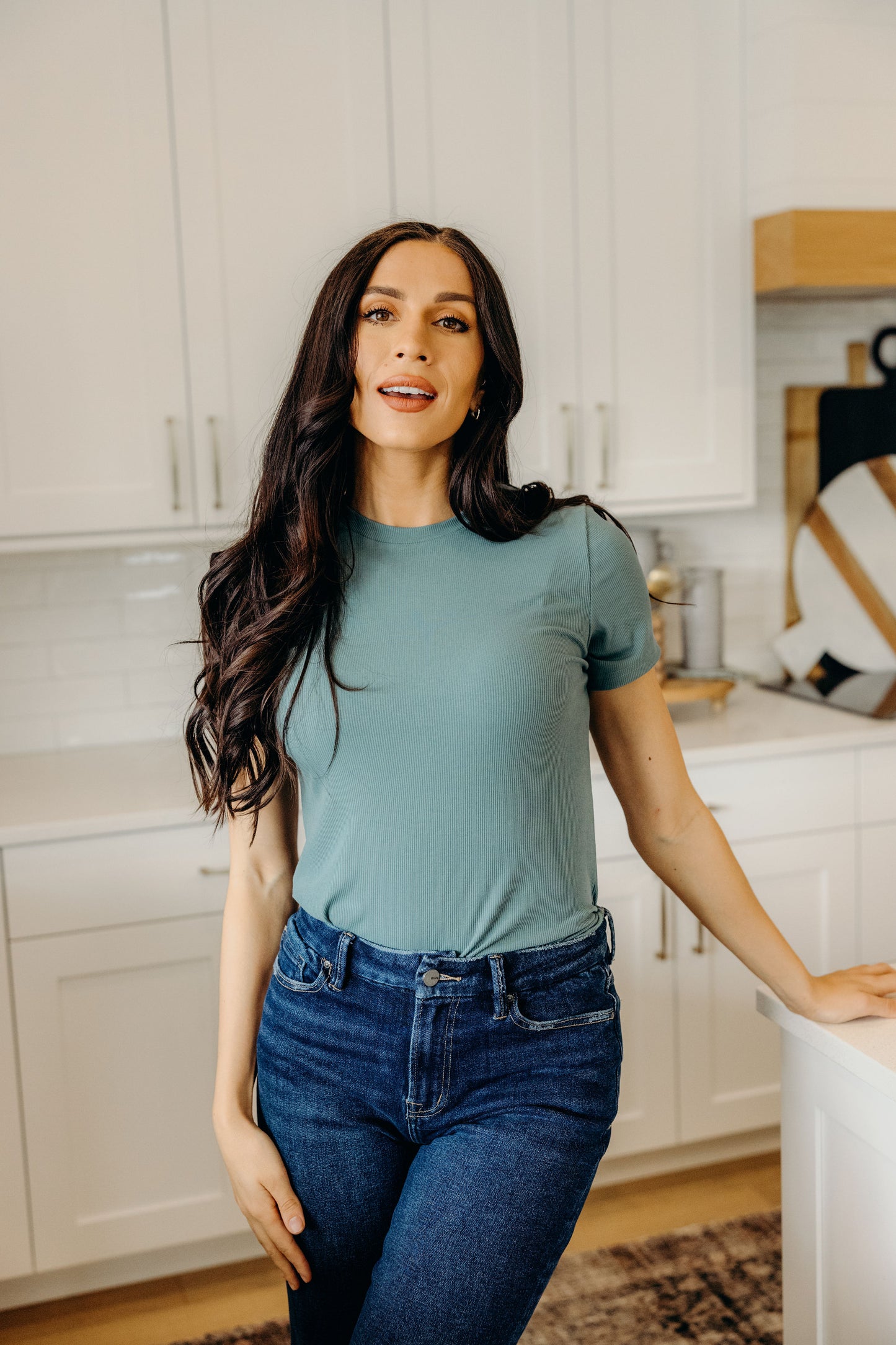 SHORT SLEEVE RIBBED TEE IN GLACIER LAKE