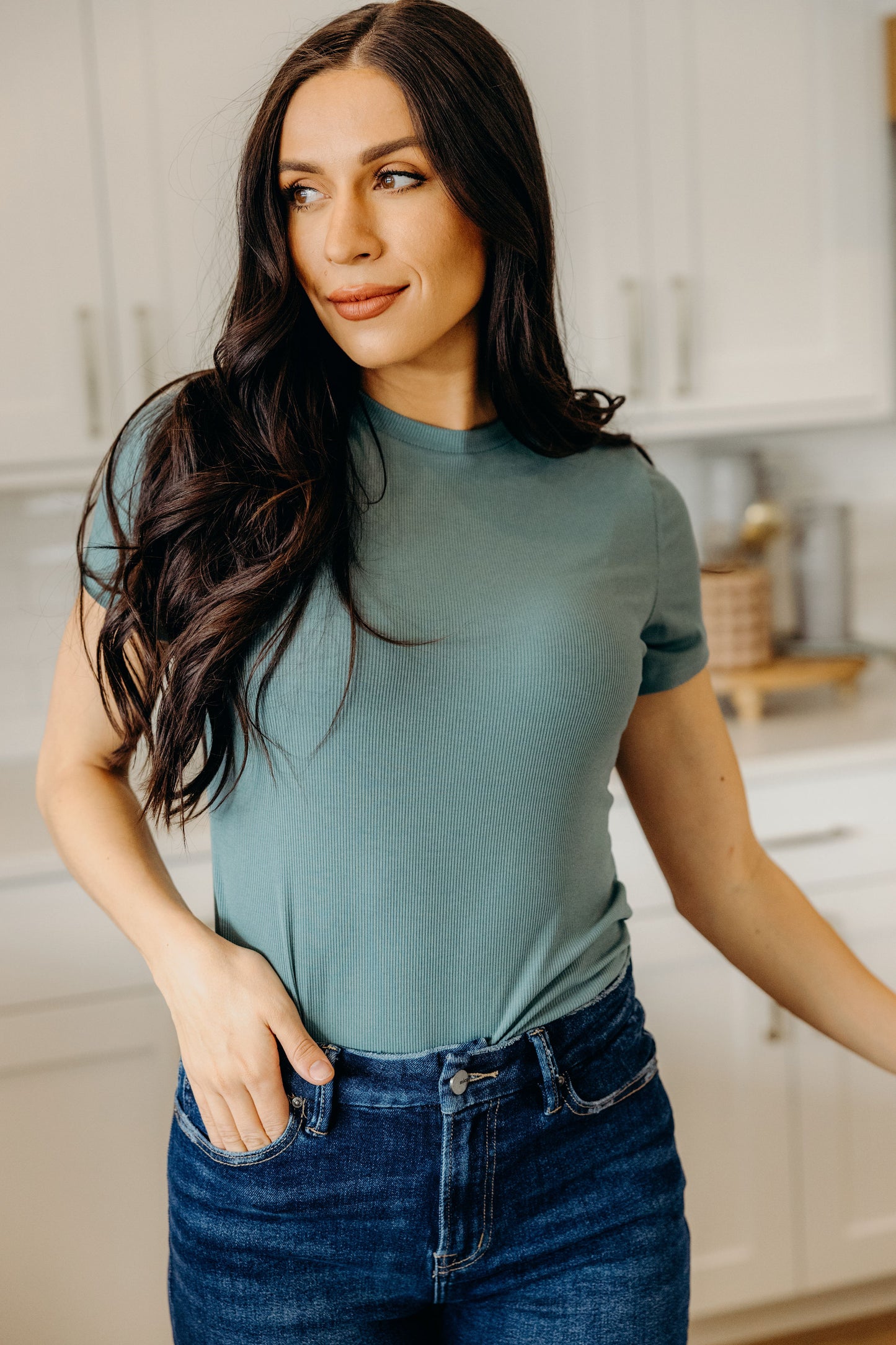 SHORT SLEEVE RIBBED TEE IN GLACIER LAKE