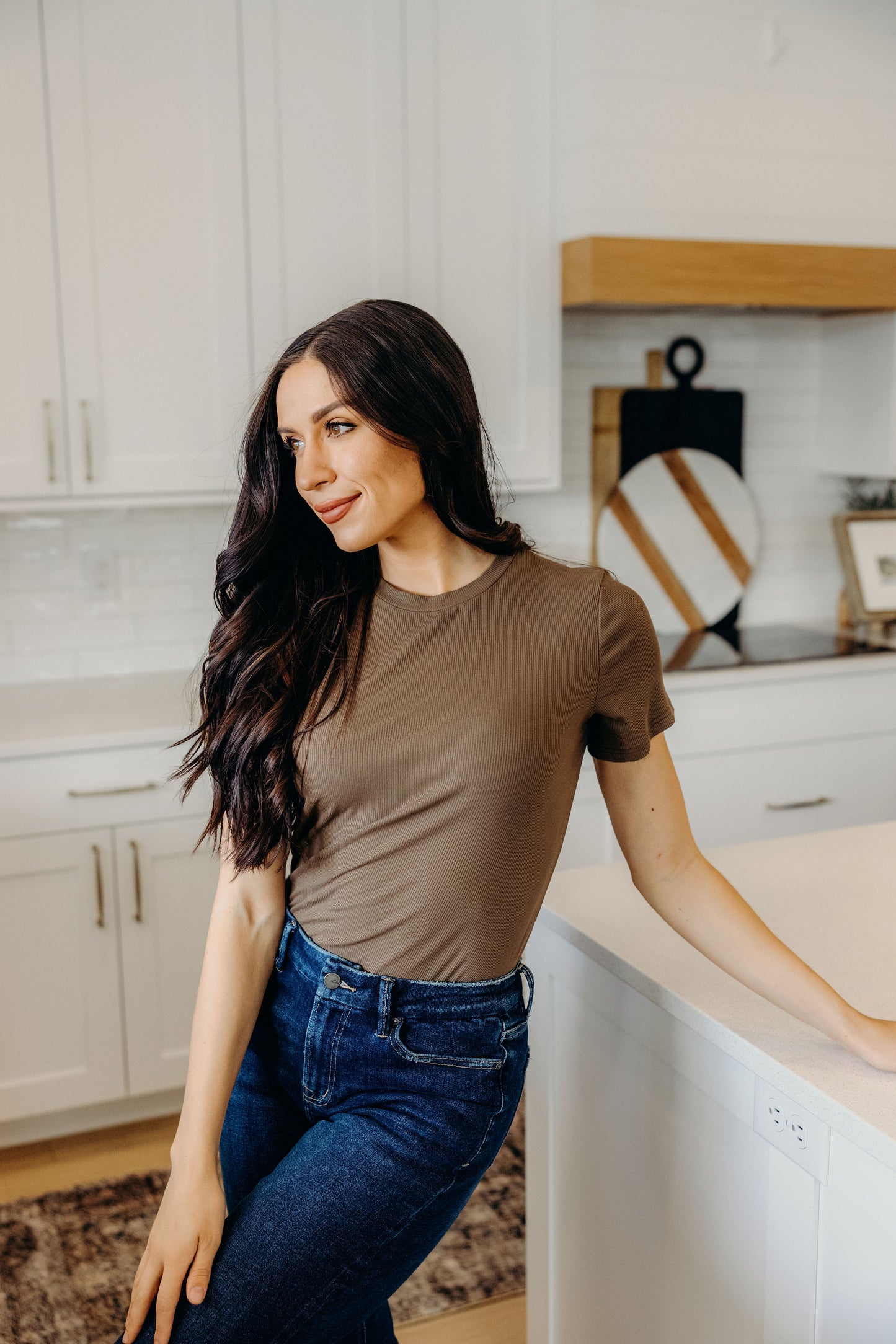 SHORT SLEEVE RIBBED TEE IN LAUREL OAK