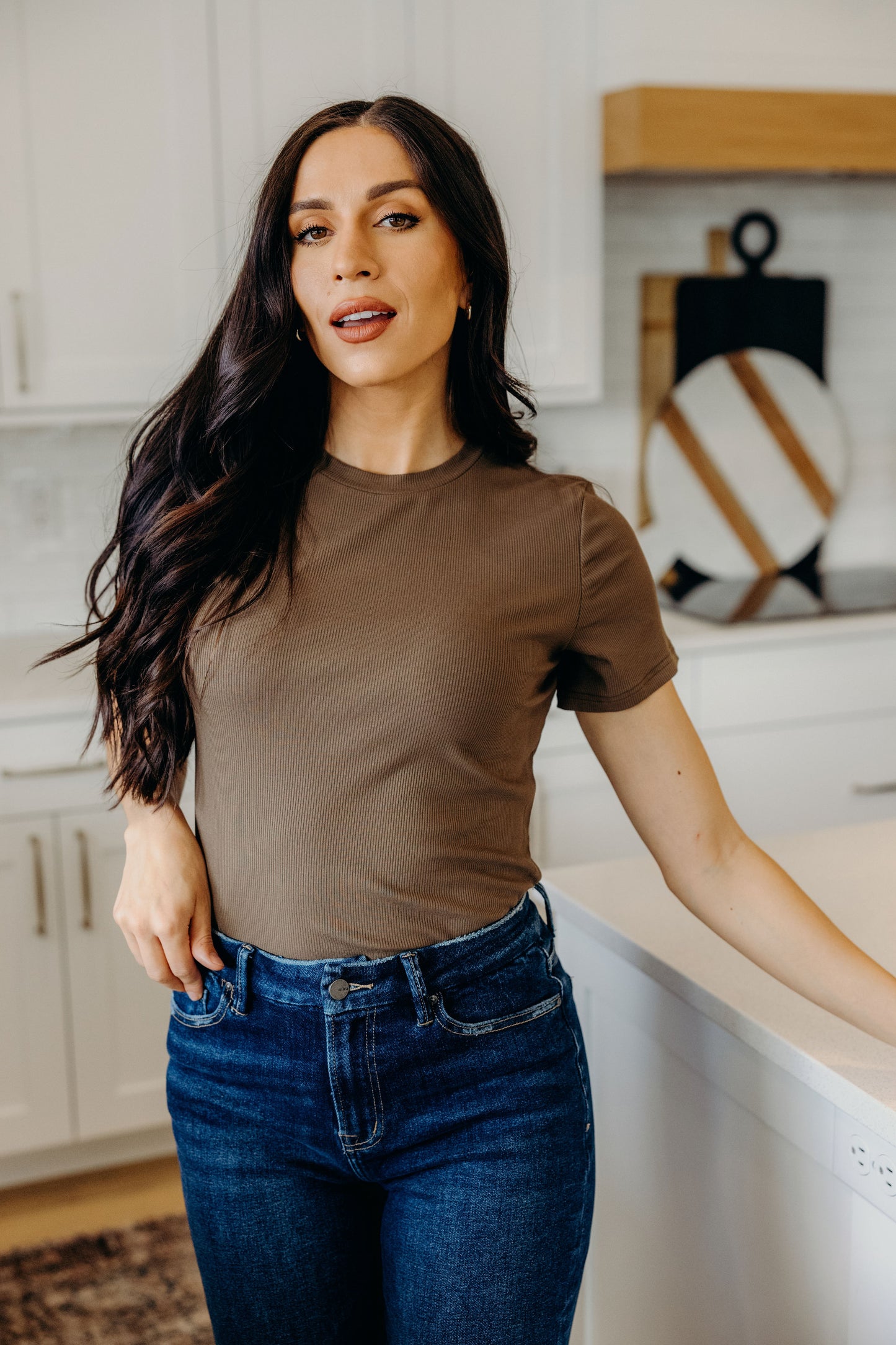 SHORT SLEEVE RIBBED TEE IN LAUREL OAK