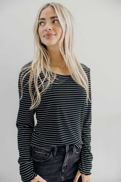 LONG SLEEVE RIBBED TEE IN BLACK STRIPE