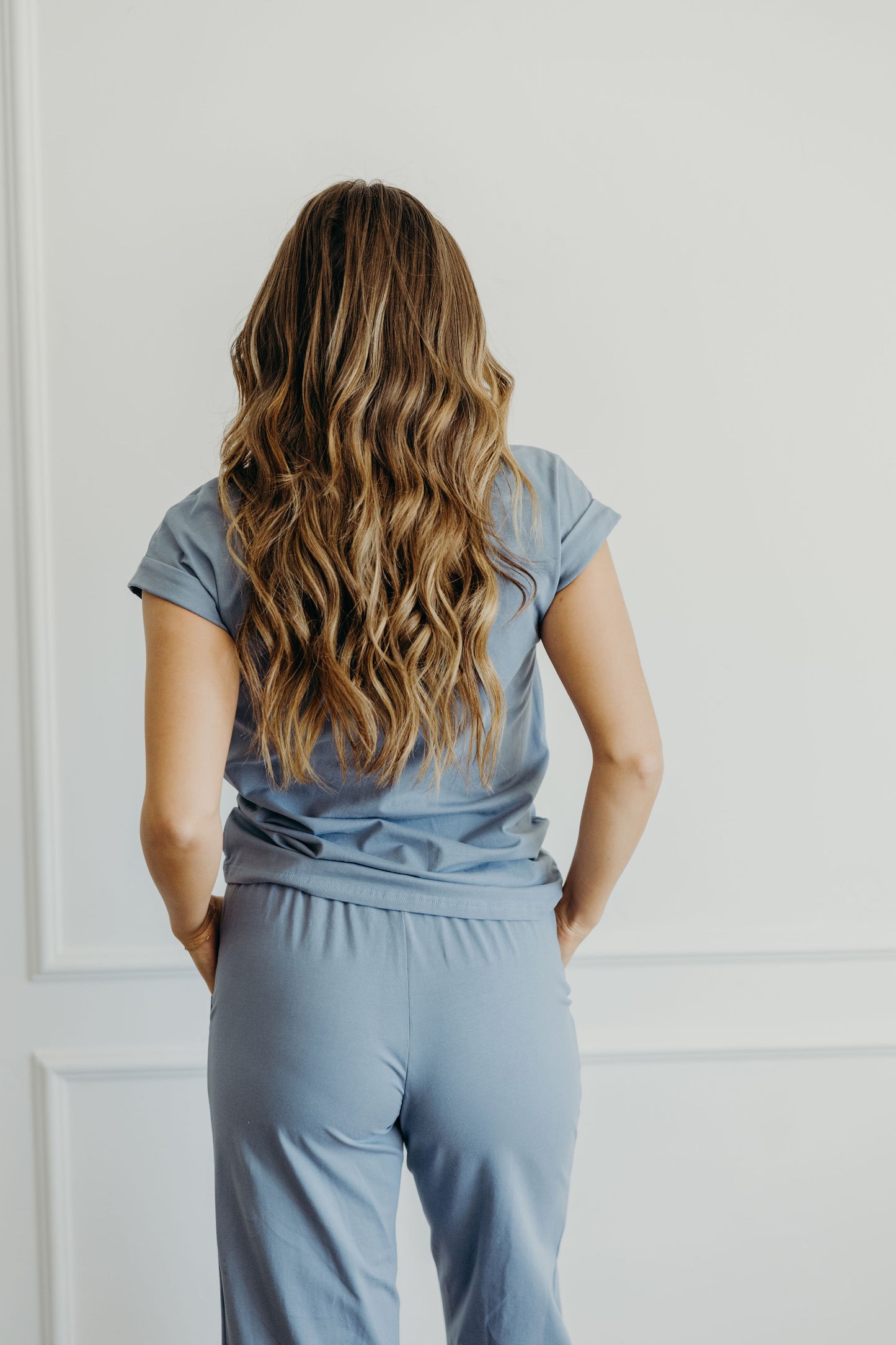 WIDE LEG LOUNGE PANTS IN BLUE GRAY FINAL SALE