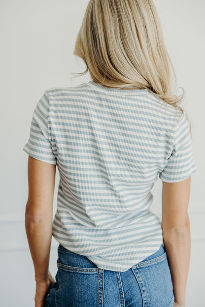 STRIPED RIBBED TEE IN BLUEBELL FINAL SALE